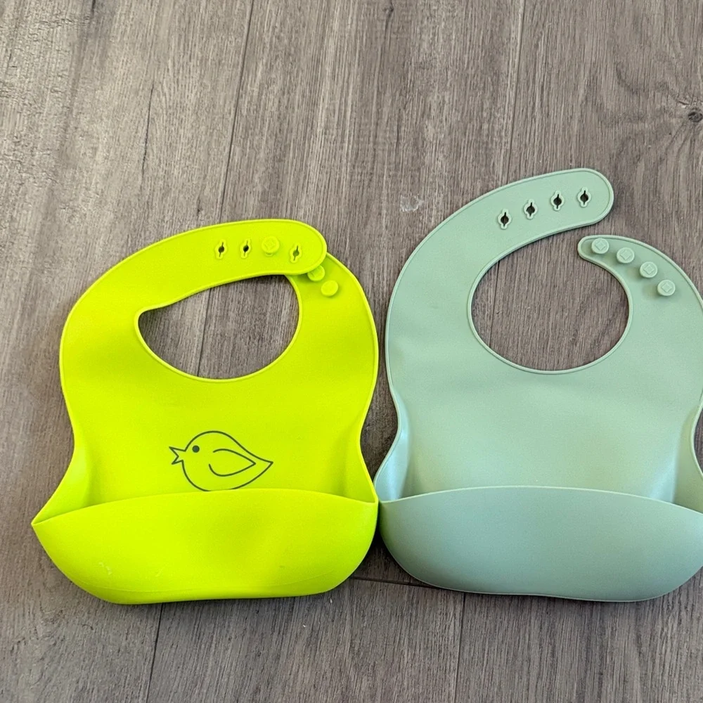 Silicone Baby Bib Set - Yellow and Green